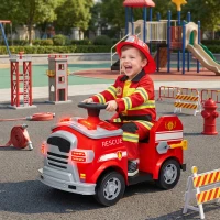 Qaba 12V Ride on Fire Truck with Siren, Flashing Lights Fire Extinguisher, Soft Start, Horn Music, Red(m-2)