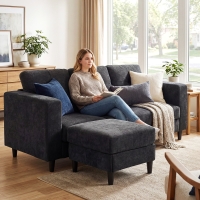 HOMCOM Sectional Sofa, L Shaped Corner Sofa with Changeable Chaise, High-density Foam Padding Seat, Linen Fabric, Wooden Legs, Black