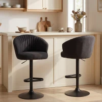 HOMCOM Adjustable Bar Stools Set of 2, Upholstered Kitchen Stools with Swivel Seat, Steel Frame, Footrest, ‎Black(m-1)