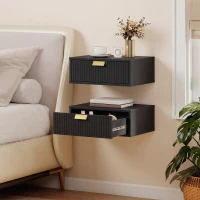 HOMCOM Modern Floating Nightstands Set of 2, Wall Mounted Bedside Tables with Wave Drawer Black(m-1)