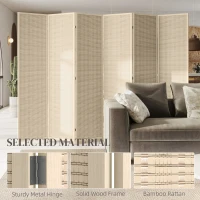 HOMCOM Woven Bamboo Room Divider, 6 Panel Folding Indoor Privacy Screens for Home Office, Natural Wood(m-5)