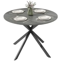 HOMCOM 40" Round Kitchen Table for 4, Industrial Dining Table with Steel Legs for Dining Room, Distressed Grey(m-2)