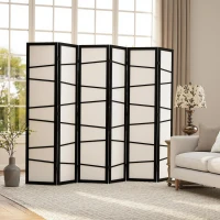 HOMCOM 66.9" Folding Room Divider, 6 Panel Wall Partition with Wood Frame for Bedroom, Home Office, White(m-7)