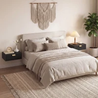 HOMCOM Modern Floating Nightstands Set of 2, Wall Mounted Bedside Tables with Wave Drawer Black(m-10)