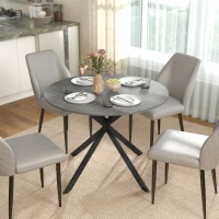 HOMCOM 40" Round Kitchen Table for 4, Industrial Dining Table with Steel Legs for Dining Room, Distressed Grey(m-1)