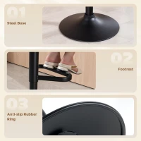 HOMCOM Adjustable Bar Stools Set of 2, Upholstered Kitchen Stools with Swivel Seat, Steel Frame, Footrest, ‎Black(m-6)