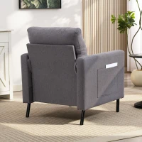 HOMCOM Accent Chair Modern Upholstered Armchair with Side Pockets and Cushion for Bedroom, Living Room, Dark Grey(m-9)