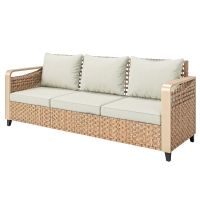 Outsunny Rattan Wicker Sofa 3-Seater Outdoor Patio Sofa with Cushions for Garden Backyard Porch Beige