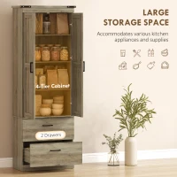 HOMCOM 67" Tall Kitchen Pantry Storage Cabinet, Kitchen Pantry Cabinet with Doors, Drawers and Adjustable Shelves, Light Ivory(m-4)