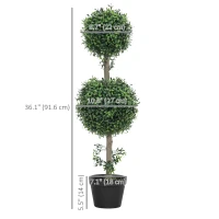 HOMCOM 2 Pack 36.1" Artificial Trees, Boxwood Topiary Ball Trees with Pot for Indoor, Outdoor, Home Office, Living Room, Green(m-3)