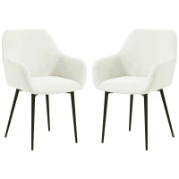 HOMCOM Dining Chairs Set of 2, Velvet-look Fabric Upholstered Kitchen Chairs with Backrest, Armrests and Steel Legs, Cream White(m-2)