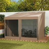 Outsunny 10' x 10' Wall Pergola, Outdoor Gazebo with 2 Curtains and 2 Nettings, UV Resistant, for Patio, Deck, Khaki(m-1)