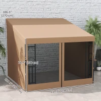 Outsunny 10' x 10' Wall Pergola, Outdoor Gazebo with 2 Curtains and 2 Nettings, UV Resistant, for Patio, Deck, Khaki(m-3)