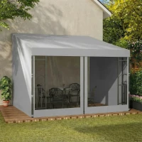 Outsunny 10' x 10' Wall Pergola, Outdoor Gazebo with 2 Curtains and 2 Nettings, UV Resistant, for Patio, Deck, Light Grey(m-9)