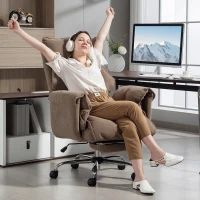 HOMCOM Desk Chair, Computer Office Chair with Footrest, Adjustable Backrest and Headrest, Light Brown(m-10)