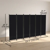 HOMCOM 6 Panel Room Divider, 6 Ft Folding Privacy Screen, Portable Freestanding Partition Wall Divider, Black(m-3)