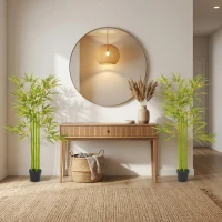 Outsunny 4FT Artificial Bamboo Tree Set of 2, Faux Decorative Plant in Nursery Pot for Indoor Decor(m-6)