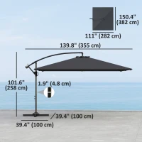 Outsunny Rectangular Cantilever Parasol 111" x 150.4", Outdoor Garden Umbrella with Adjustable Tilt, UV Protection UPF50+, Grey(m-3)