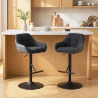 HOMCOM Bar Stools Set of 2, Swivel Counter Height Barstools with Back, Footrest, Armrests, Adjustable Height, Black(m-8)