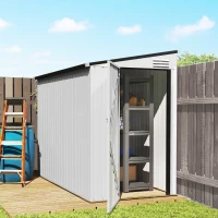 Outsunny 4' x 8' Outdoor Storage Shed Lean to Shed Outdoor Metal Tool Shed with Lockable Door and Air Vents, White(m-8)
