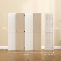 HOMCOM 5.6 Ft. Tall 4-Panel Room Divider, Pegboard Panel Folding Privacy Screen, Partition Wall Divider for Bedroom, White(m-3)
