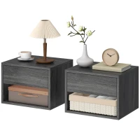 HOMCOM Floating Nightstand Set of 2, Wall Mounted Bedside Table with Drawer for Bedroom, Grey(m-2)