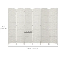 HOMCOM 6ft Folding Room Divider, 6 Panel Wall Partition with Wooden Frame for Bedroom, Home Office, White(m-3)