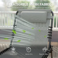 Outsunny Folding Lounge Chair, Adjustable Chaise Lounge with Headrest, Reclining Lounger Cot for Camping, Hiking, Light Grey(m-5)