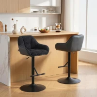 HOMCOM Bar Stools Set of 2, Swivel Counter Height Barstools with Back, Footrest, Armrests, Adjustable Height, Black(m-1)