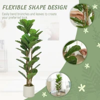 HOMCOM 4FT Artificial Fiddle Leaf Fig Tree Set of 2, Fake Potted Tree with Solid Wood Trunks for Indoor Decor, Green(m-6)