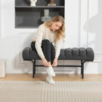 HOMCOM Bedroom Bench PU Leather End of Bed Bench with Cylindrical Seat and Metal Legs for Bedroom Living Room Hallway Black(m-7)