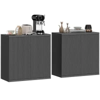 HOMCOM Sideboard Buffet Cabinet Set of 2, Kitchen Cabinet with Soft-Close Door and Adjustable Shelves, Distressed Black Grey(m-11)