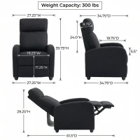 HOMCOM Single Recliner Sofa, Manual Home Theater Seating, Single Reclining Sofa Chair with Padded Seat for Living Room, Black(m-3)