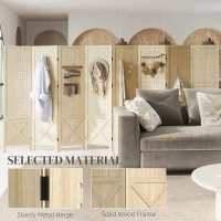 HOMCOM Wooden Room Divider with Pegboard Display, 8 Panel Folding Privacy Screen for Home Office, Natural Wood(m-5)