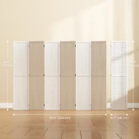 HOMCOM 5.6 Ft. Tall 6-Panel Room Divider, Pegboard Panel Folding Privacy Screen, Partition Wall Divider for Bedroom, White(m-3)
