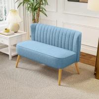 HOMCOM 2 Seat Sofa, Upholstered Loveseat Sofa with Rubber Wood Legs, Blue(m-9)