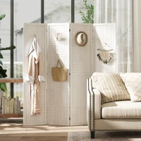 HOMCOM 5.6 Ft. Tall 4-Panel Room Divider, Pegboard Panel Folding Privacy Screen, Partition Wall Divider for Bedroom, White(m-1)