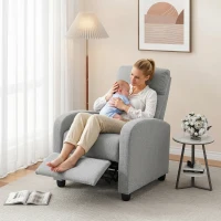 HOMCOM Manual Recliner Sofa Manual Home Theater Seating, Single Linen-Touch Sofa Armchair for Living Room, Light Grey(m-8)