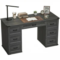 HOMCOM 55" Computer Desk with 7 Drawers, Farmhouse Executive Desk for Home Office, Study, Bedroom, Black Wood Grain(m-11)