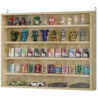 HOMCOM 5-storey Display Cabinet, Shot Glass Display Case, Glass Curio Cabinet with 2 Glass Doors and 4 Adjustable Shelves, Oak(m-2)