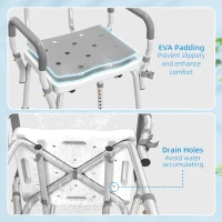 HOMCOM Adjustable Shower Chair with Arms Back and Padded Seat, Light Grey(m-4)