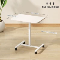 HOMCOM Height Adjustable Standing Desk, Pneumatic Sit Stand Desk with Wheels and Headphone Hook, White Wood Grain(m-3)