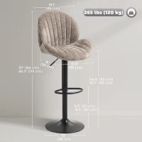 HOMCOM Bar Stools Set of 2, Swivel Barstools with Back, Adjustable Height and Footrest for Kitchen Island, Dining Room, Brown(m-3)