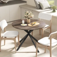 HOMCOM 40" Round Kitchen Table for 4, Industrial Dining Table with Steel Legs for Dining Room, Distressed Brown(m-9)