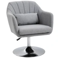 HOMCOM Leisure Chair with Metal Base, Modern Swivel Linen Midback Sofa Chair with Lumbar Support, for Living Room Bedroom Office, Grey(m-11)