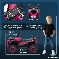 Qaba Kids ATV, 12V Battery Powered Electric Ride on Toy w/ Spring Suspension, Storage Basket, High & Low Speed, Pink(m-3)