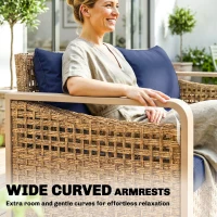 Outsunny Rattan Wicker Sofa 3-Seater Outdoor Patio Sofa with Cushions for Garden Backyard Porch Dark Blue(m-5)