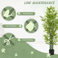 HOMCOM 5FT Artificial Bamboo Tree, Faux Decorative Plant in Nursery Pot for Indoor Decor, Set of 2(m-5)