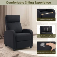 HOMCOM Single Recliner Sofa, Manual Home Theater Seating, Single Reclining Sofa Chair with Padded Seat for Living Room, Black(m-4)