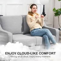 HOMCOM Loveseat Sofa, Modern Couch with Pocket Spring, Linen Upholstered, Thick Padded, Light Grey(m-4)